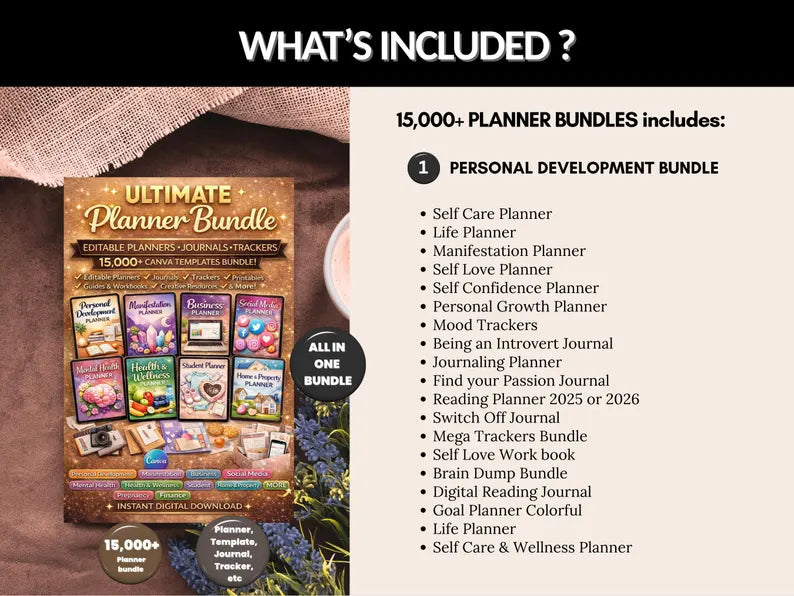 15,000+ Pages PLR Planners, Journals, & Templates | with Resell Rights